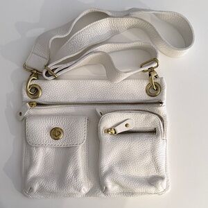 Roots White Crossbody Bag with Gold Hardware